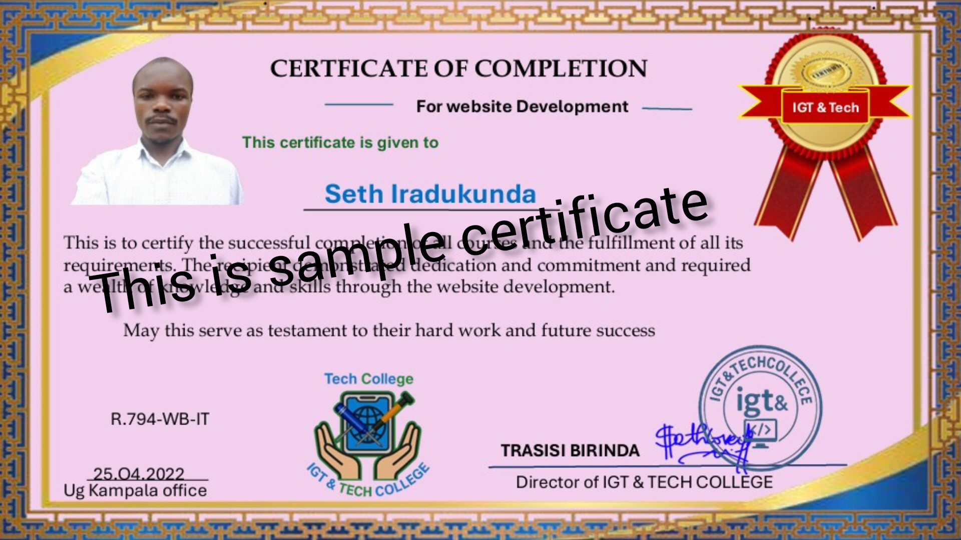 igt tech college Certificate in website development